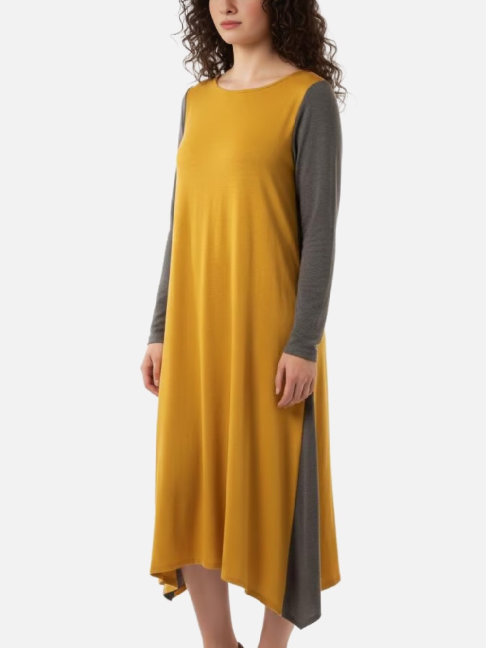 NWOT Cavalier Long Sleeve Yellow Gold and Grey Flowy Dress 🌻